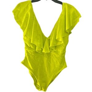 Trina Turk Sway Ruffle Plunge One Piece Swimsuit sz 10 nwt